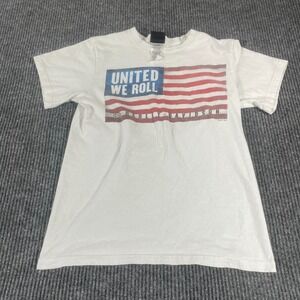 Harley Davidson T Shirt Womens Small S White United We Roll USA Flag Biker Pride